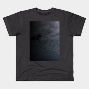 Fairy black horse galloping in clouds Kids T-Shirt